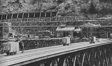 Pre-war photograph of the Besshi copper mine pithead works in Ehime, Japan
