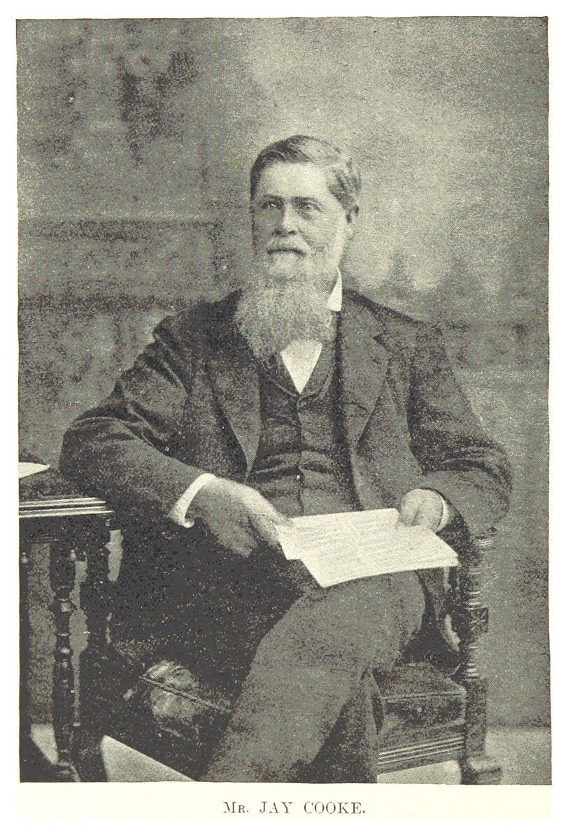 Bearded portrait of Jay Cooke seated in a dark suit